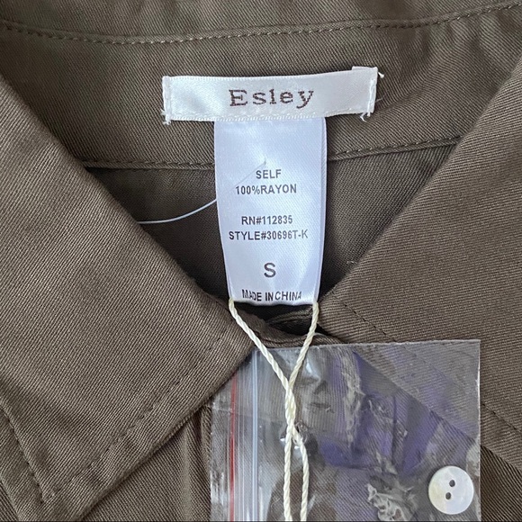 Anthro Esley Small Olive Green Pink Blouse Top - Picture 6 of 8